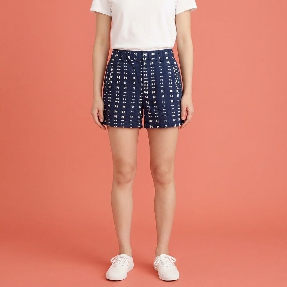 J.Crew Printed Linen Cotton Pull On Shorts Womens 00 Navy White EUC